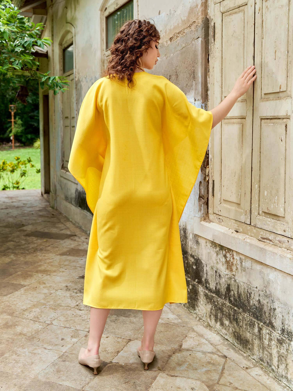 Women Solid Yellow Tie Ups Midi Dress | D56 - view 2