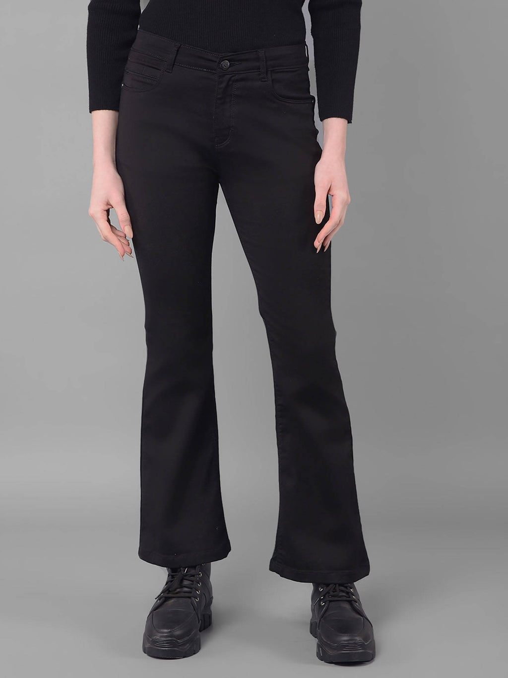 Solid Black Bootcut Jeans for Women | BT10 - view 1
