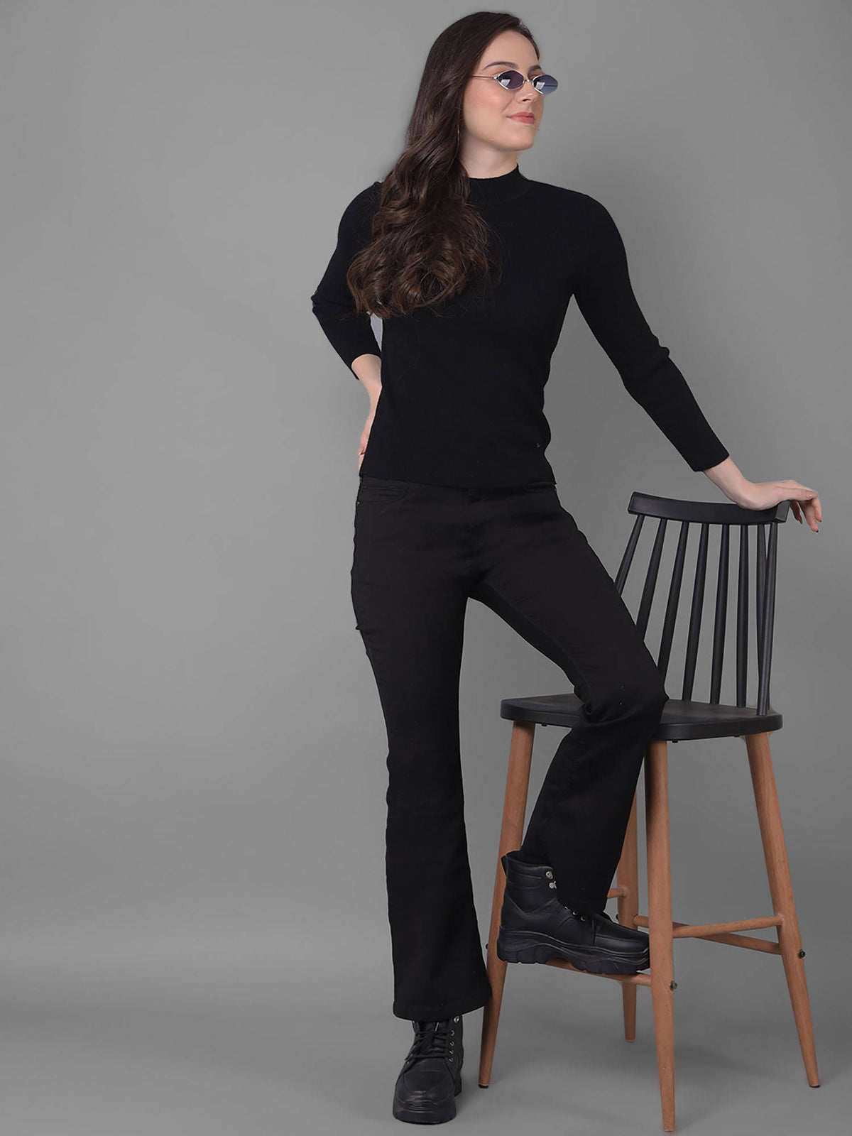 Solid Black Bootcut Jeans for Women | BT10 - view 3