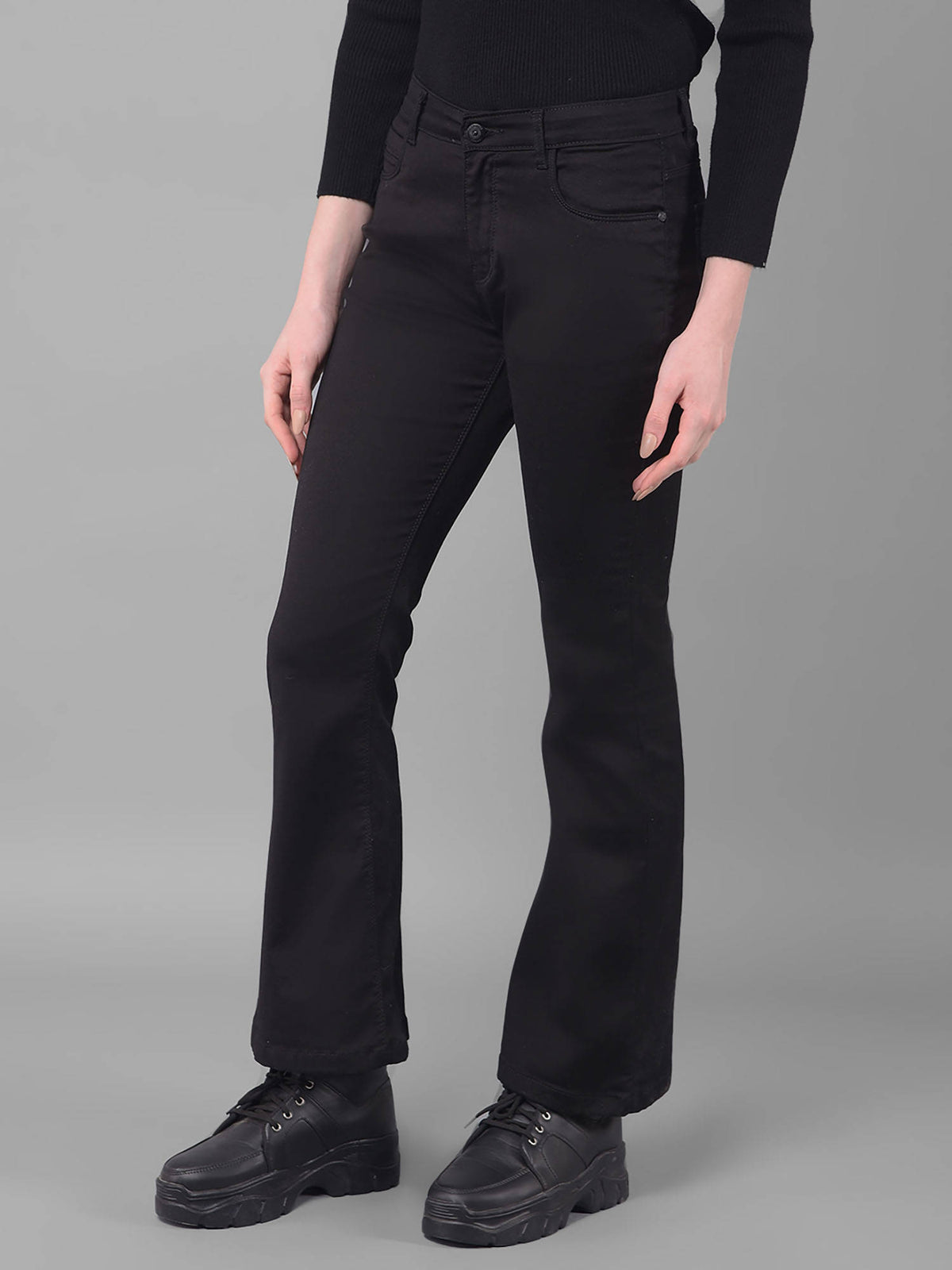 Solid Black Bootcut Jeans for Women | BT10 - view 4