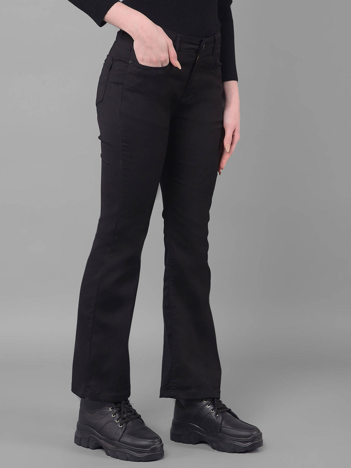 Solid Black Bootcut Jeans for Women | BT10 - view 5
