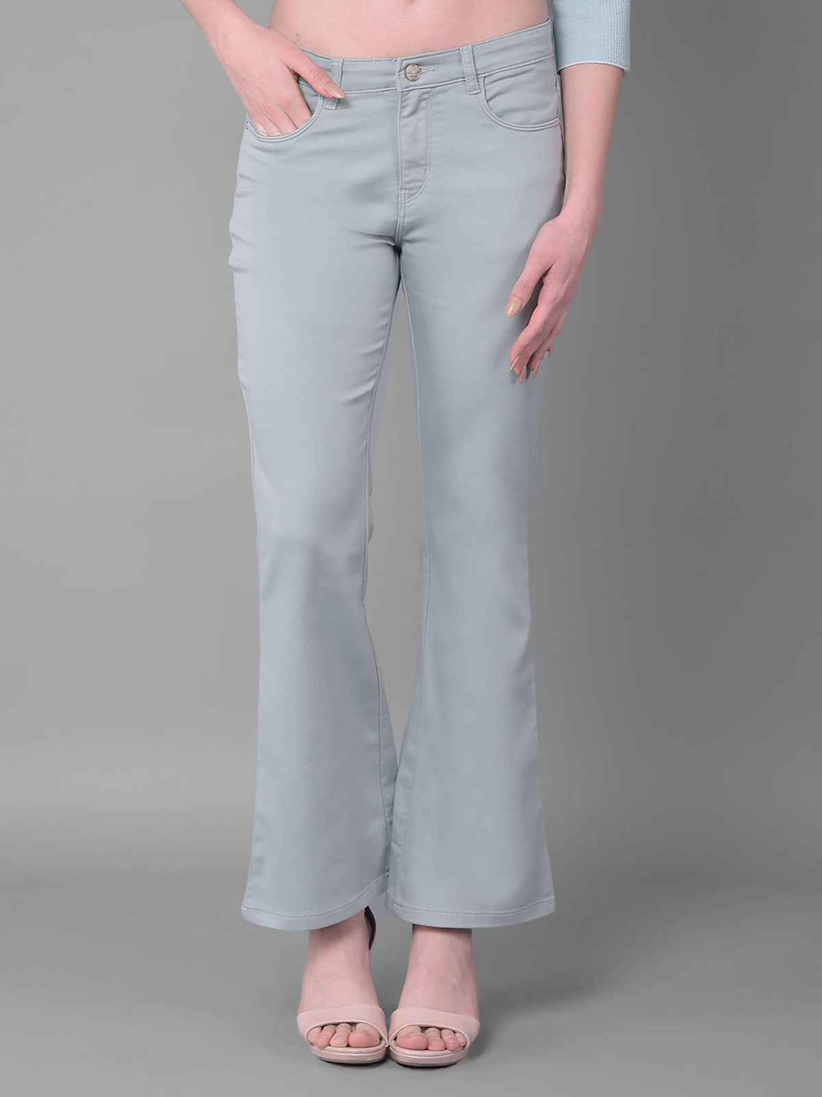 Solid Grey Bootcut Jeans for Women | BT10 - view 1
