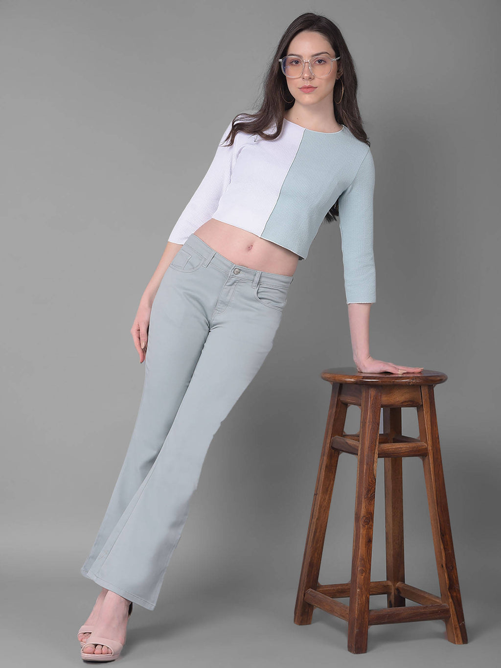 Solid Grey Bootcut Jeans for Women | BT10 - view 2