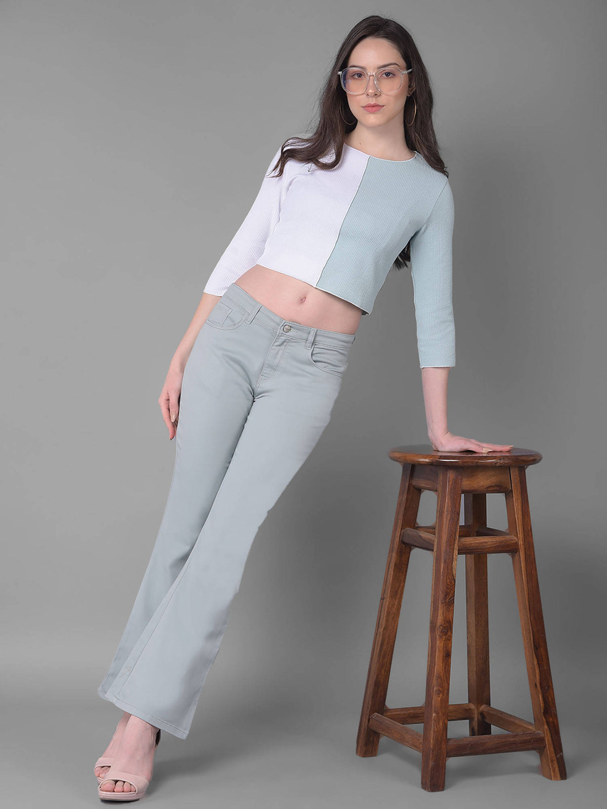 Solid Grey Bootcut Jeans for Women | BT10 - view 2