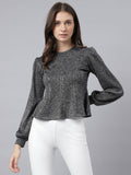 Women Grey Solid Round Neck Peplum Top | pt51 - view 1
