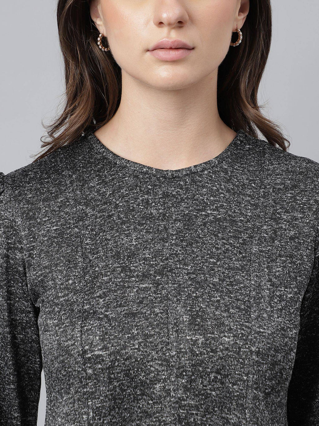 Women Grey Solid Round Neck Peplum Top | pt51 - view 4