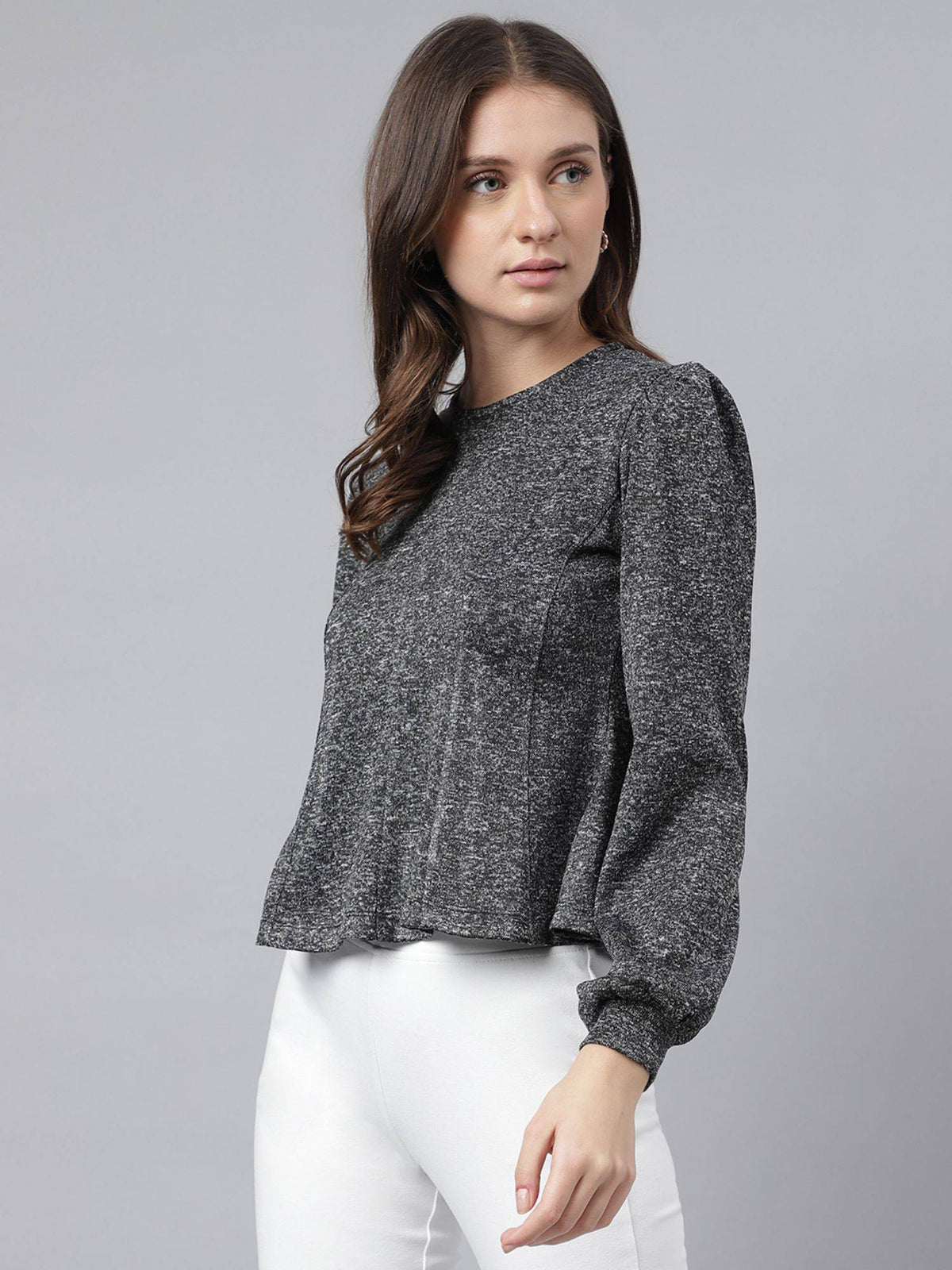 Women Grey Solid Round Neck Peplum Top | pt51 - view 5