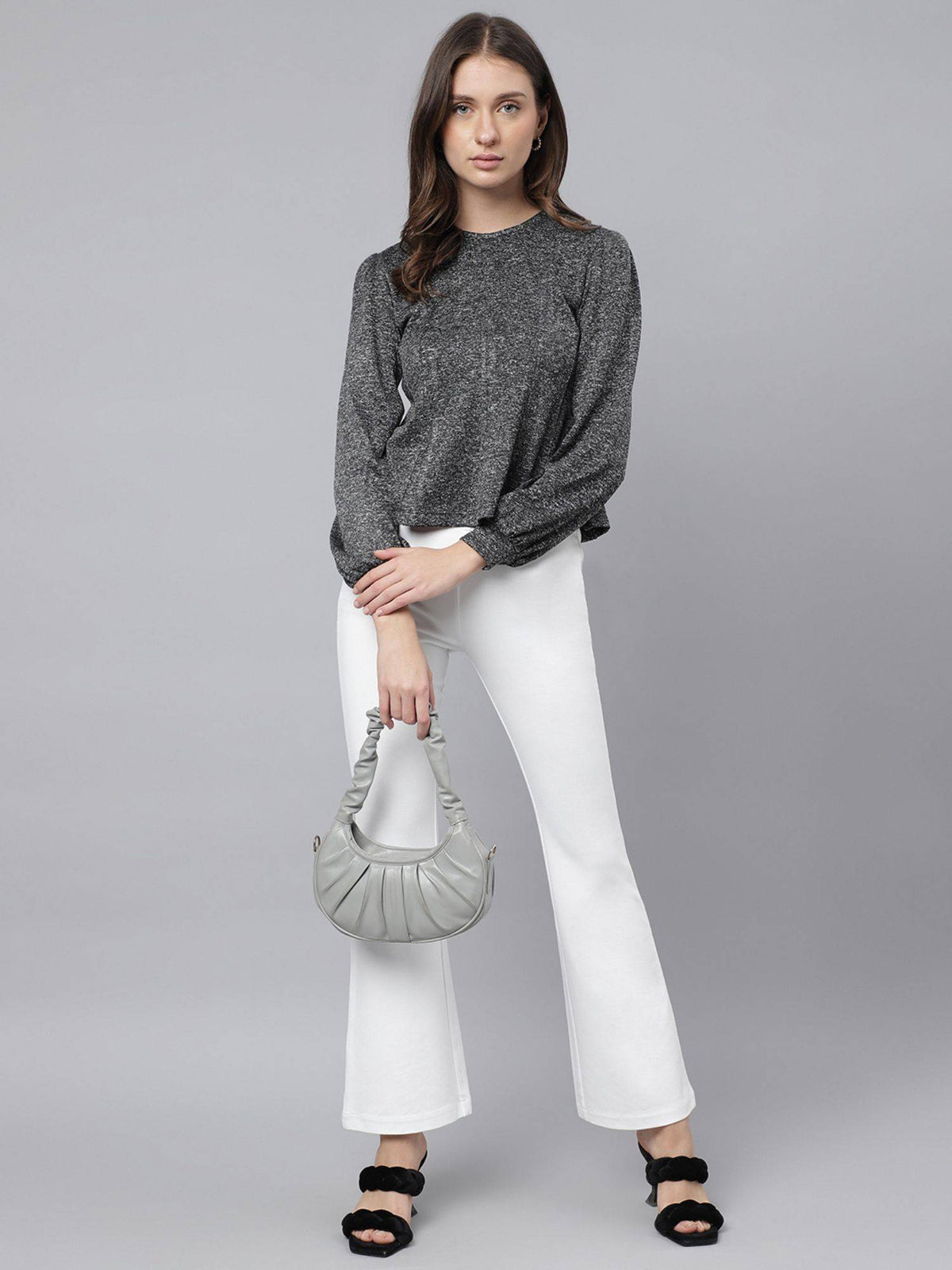Women Grey Solid Round Neck Peplum Top | pt51 - view 7