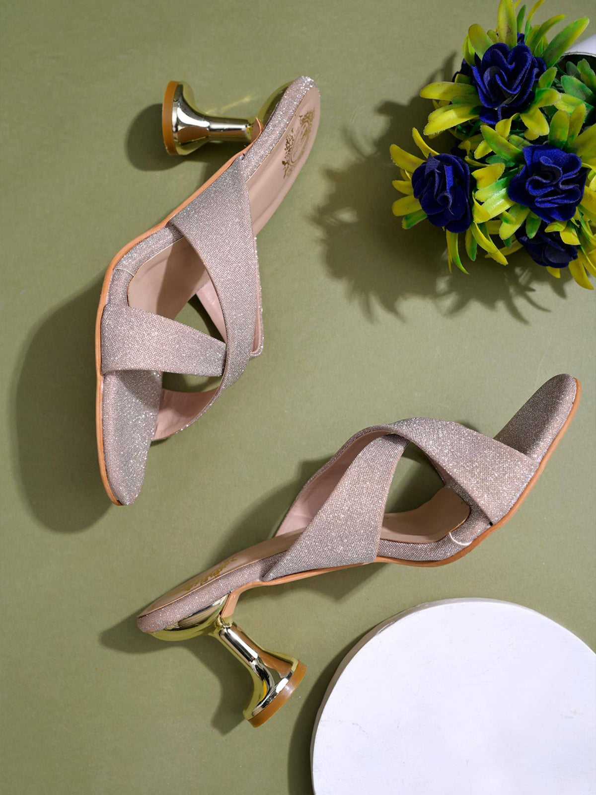 Embellished Pink Sparkle Block Sandal Heels for Women | H78 - view 4