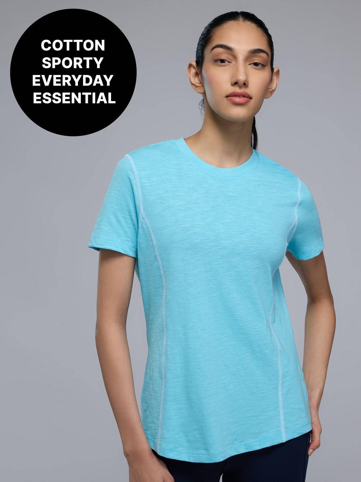 100% Cotton Textured T-Shirt with Sporty Contrast Stitching for Workout to Weekend KIC040 Pink | TS56 - view 8