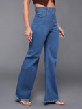 Mid Blue Wide Leg High Rise Regular Stretchable Denim Jeans | BT10 - view 1