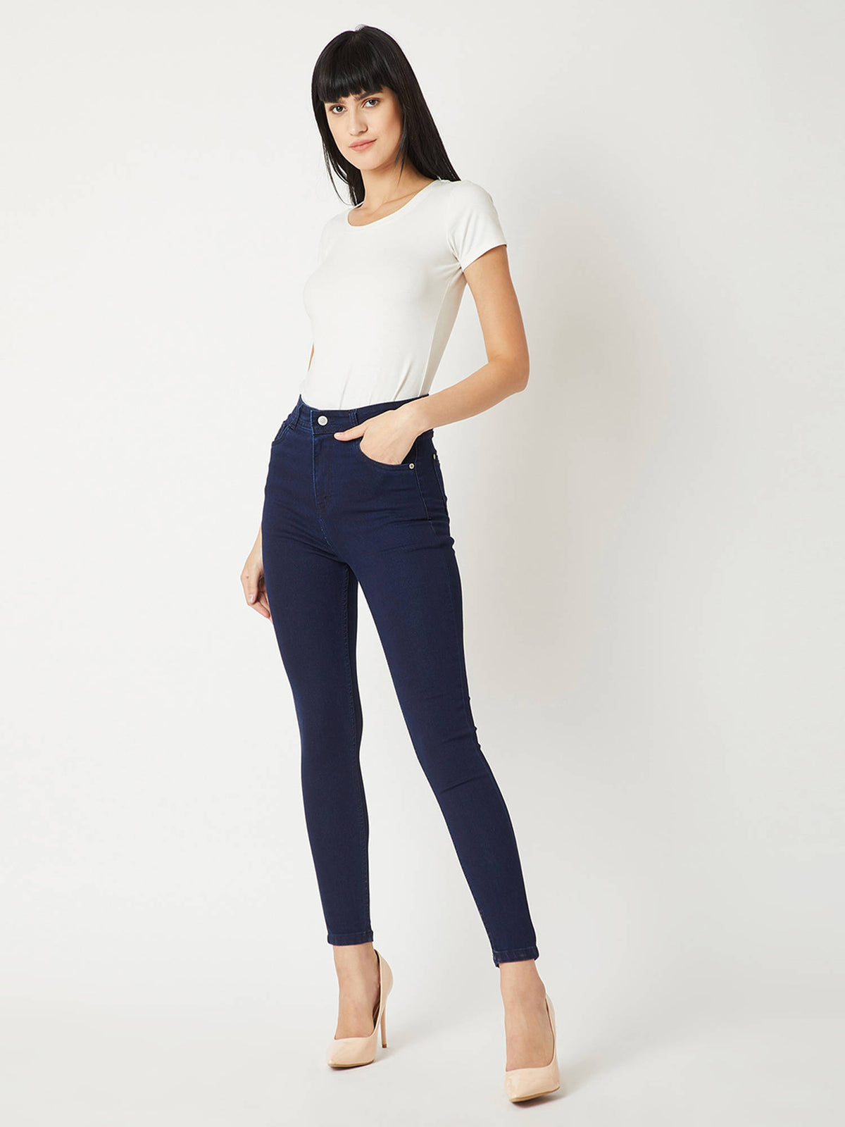 Navy Blue Skinny Fit High Rise Stretchable Denim Jeans | BG78 - view 2