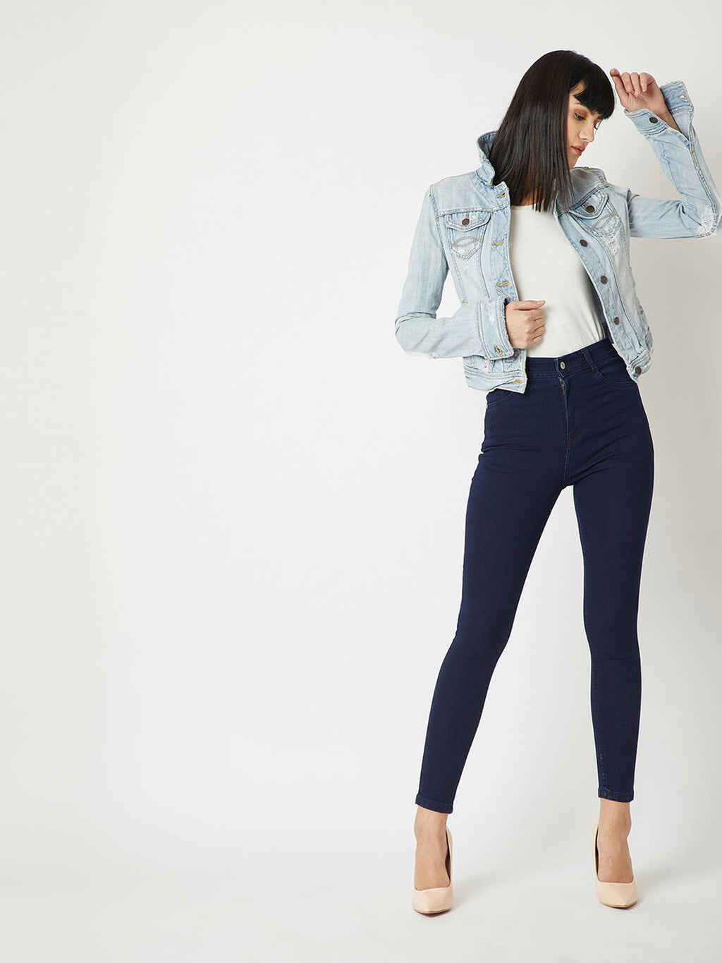 Navy Blue Skinny Fit High Rise Stretchable Denim Jeans | BG78 - view 6