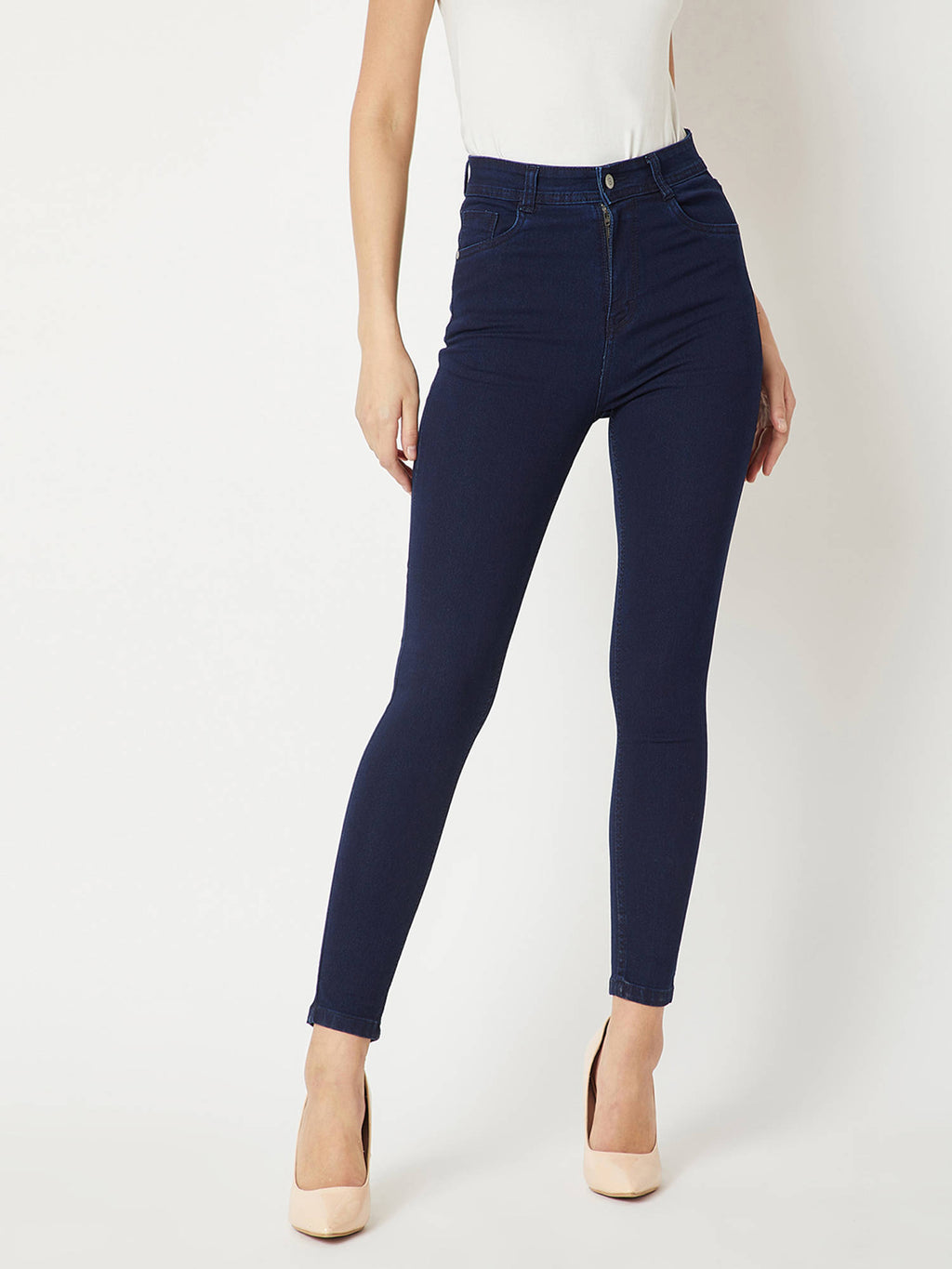 Navy Blue Skinny Fit High Rise Stretchable Denim Jeans | BG78 - view 7