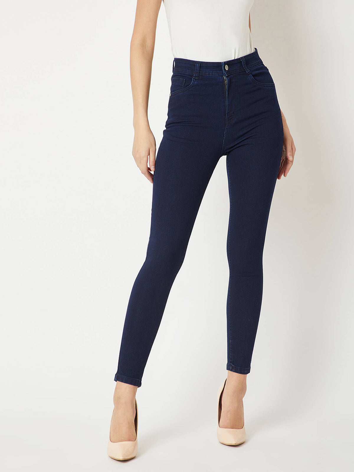Navy Blue Skinny Fit High Rise Stretchable Denim Jeans | BG78 - view 7