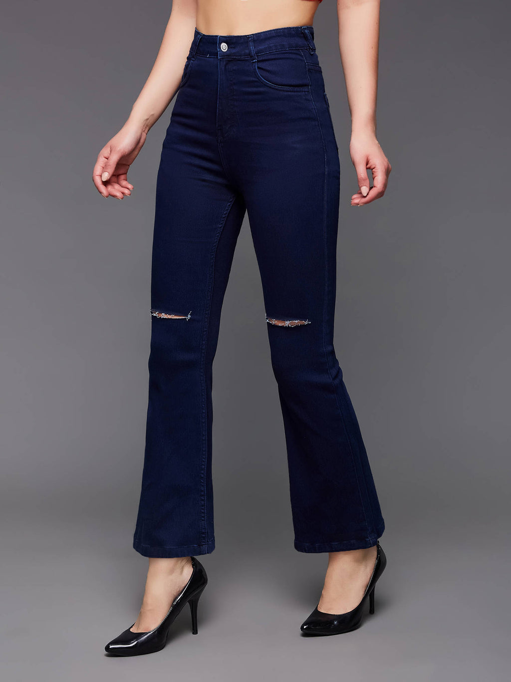 Women Blue Solid Bootcut Fit Jeans | BT10 - view 2