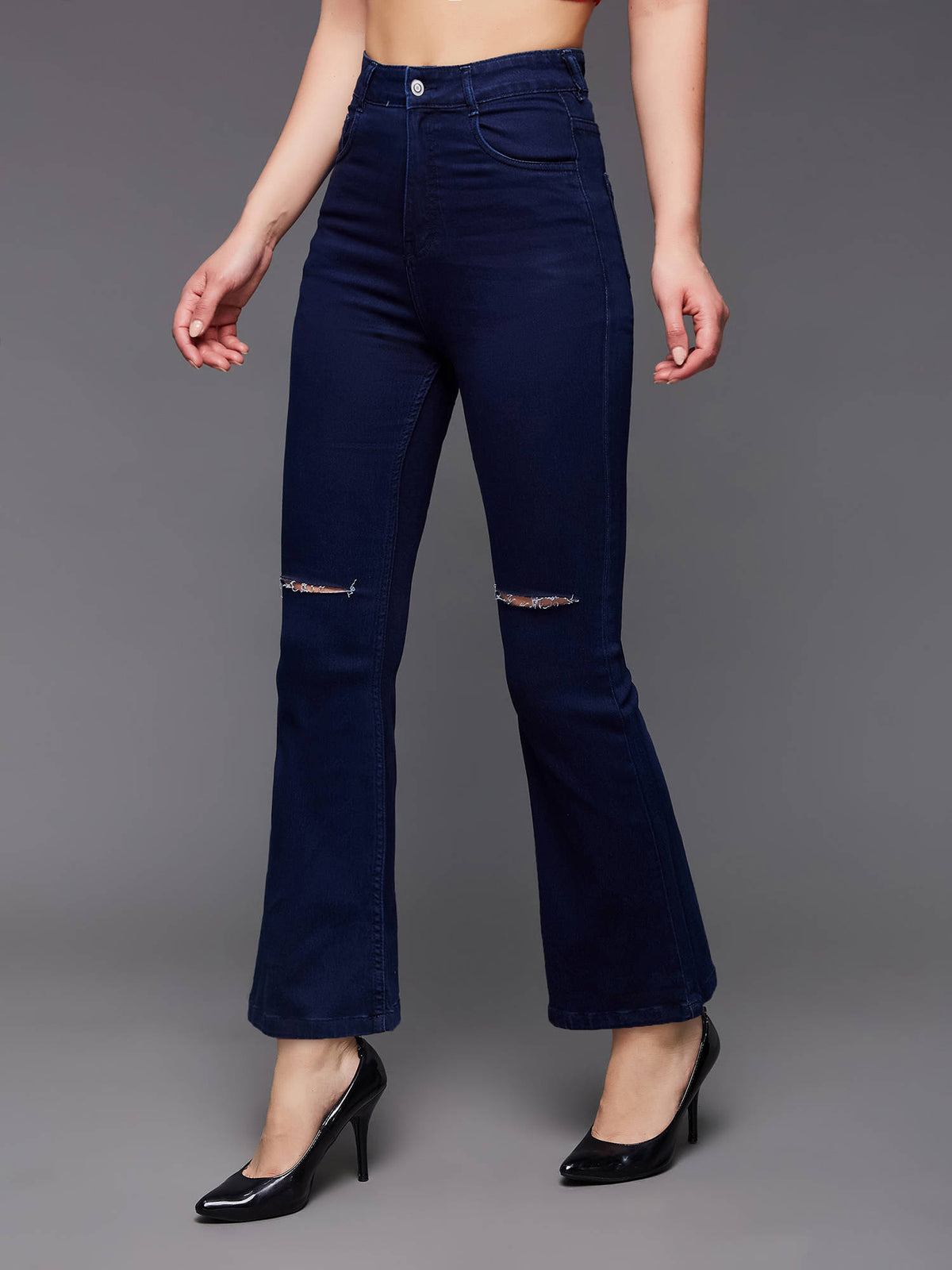 Women Blue Solid Bootcut Fit Jeans | BT10 - view 2