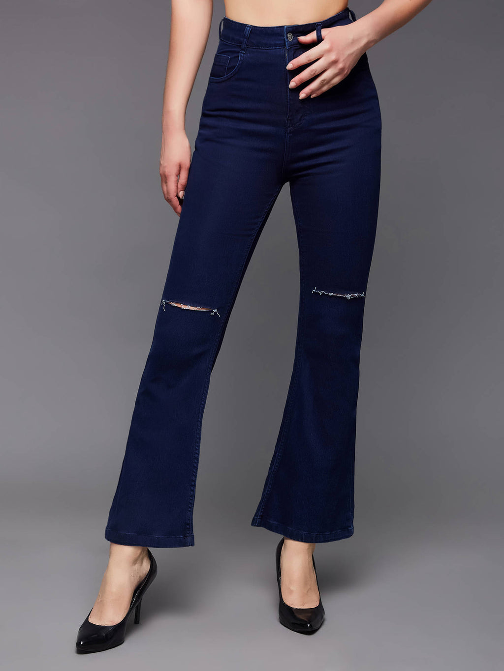 Women Blue Solid Bootcut Fit Jeans | BT10 - view 4