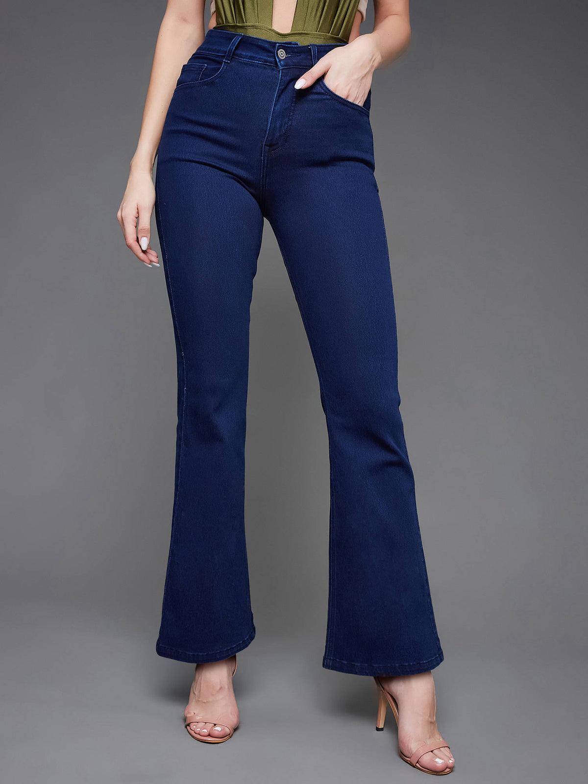 Women Navy Blue Solid Bootcut Fit Jeans | BT10 - view 2