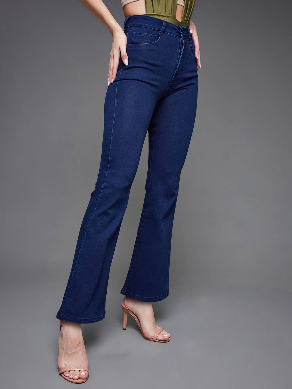 Women Navy Blue Solid Bootcut Fit Jeans | BT10 - view 3