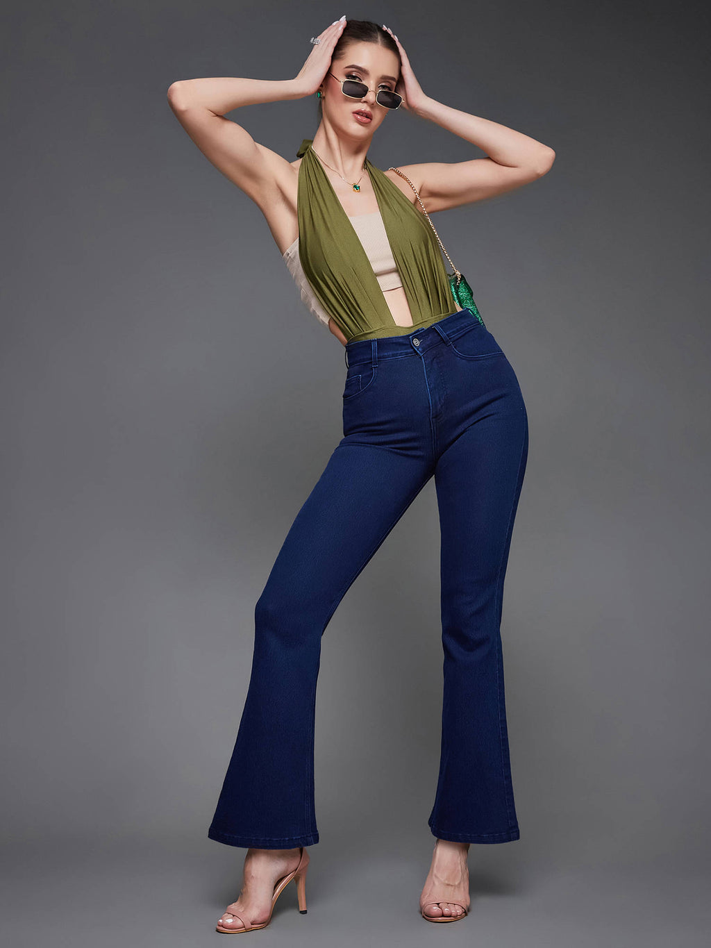 Women Navy Blue Solid Bootcut Fit Jeans | BT10 - view 1