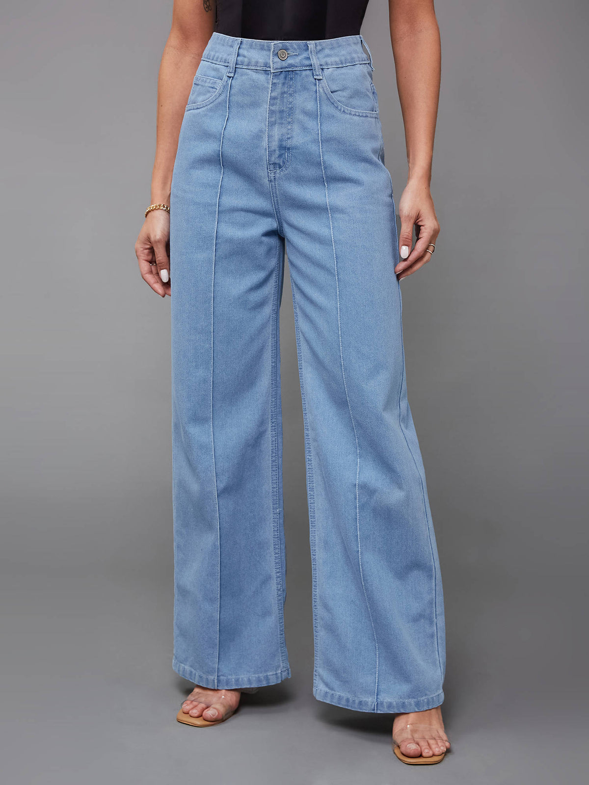 Women Black Solid Regular Fit Jeans | ST23 - view 8