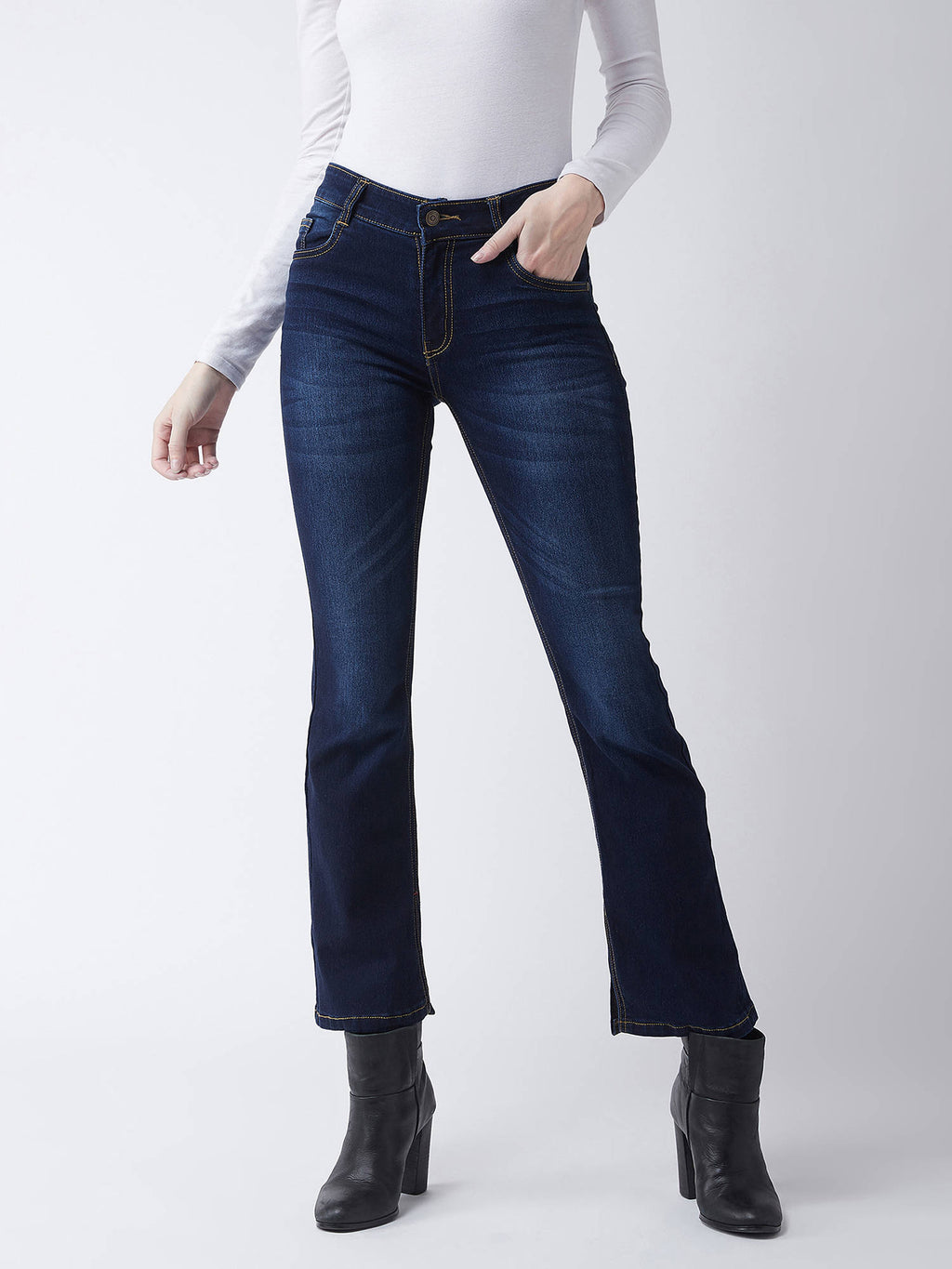 Women Blue Solid Bootcut Fit Jeans | BT10 - view 2