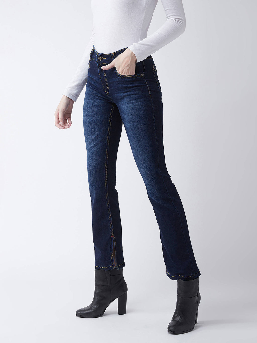 Women Blue Solid Bootcut Fit Jeans | BT10 - view 3