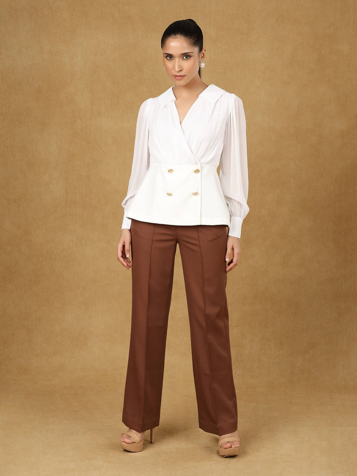 Women White Full Sleeves Peplum Top | pt51 - view 4
