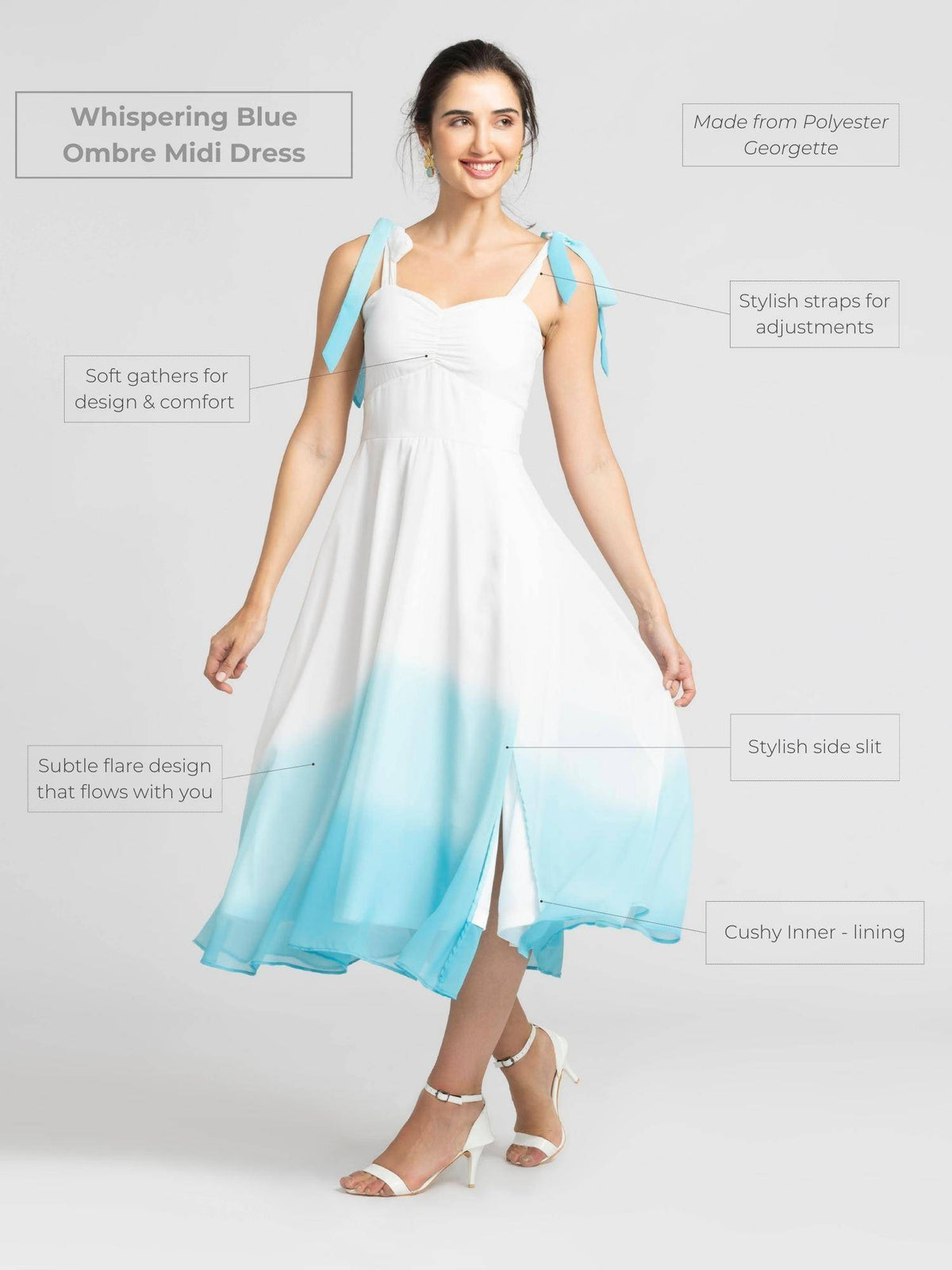 Whispering Blue Ombre Midi Dress | D56 - view 5