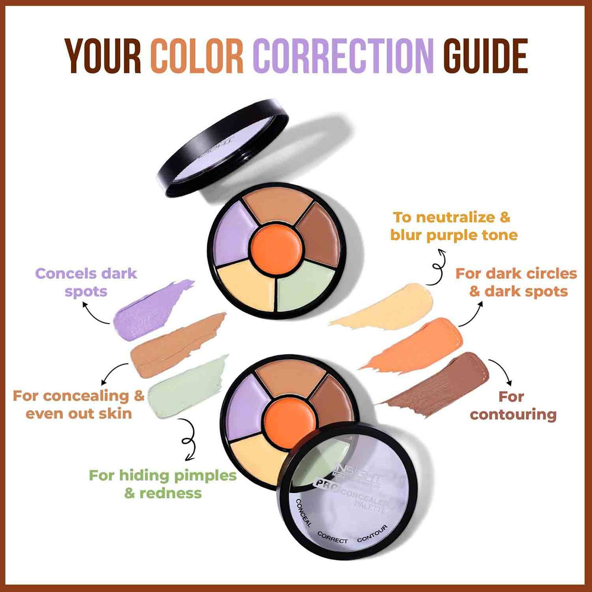 Pro Concealer Palette, 3 In 1 Conceal,Contour & Correct, Long Lasting & Waterproof - Concealer | E20 - view 3