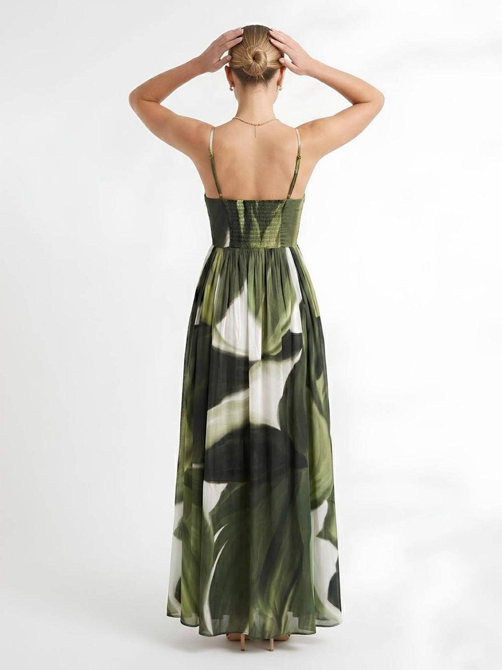 Jade Printed V Neck Pleated Dress | D56 - view 2