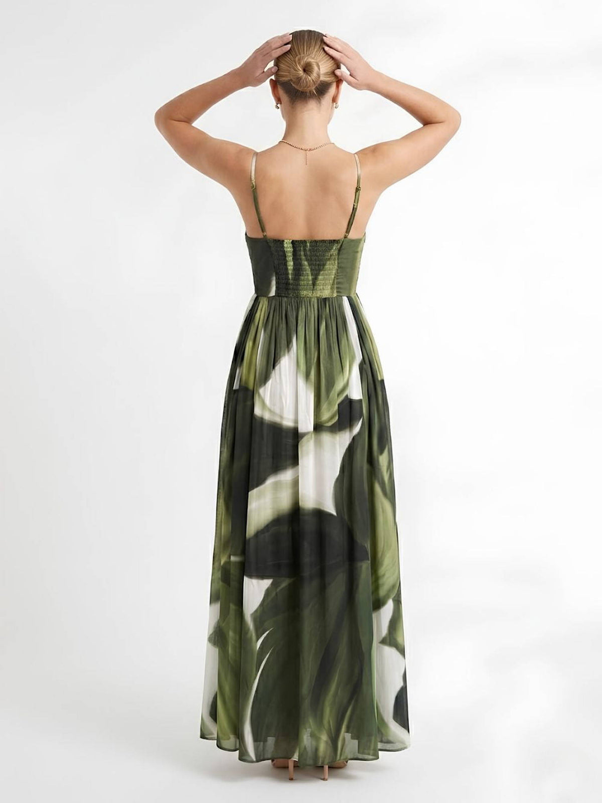 Jade Printed V Neck Pleated Dress | D56 - view 2