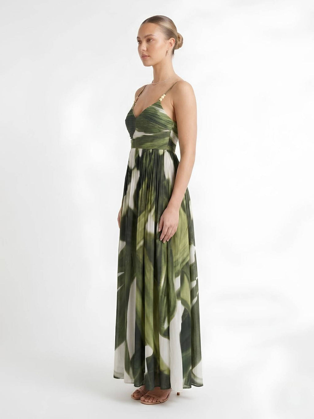 Jade Printed V Neck Pleated Dress | D56 - view 4