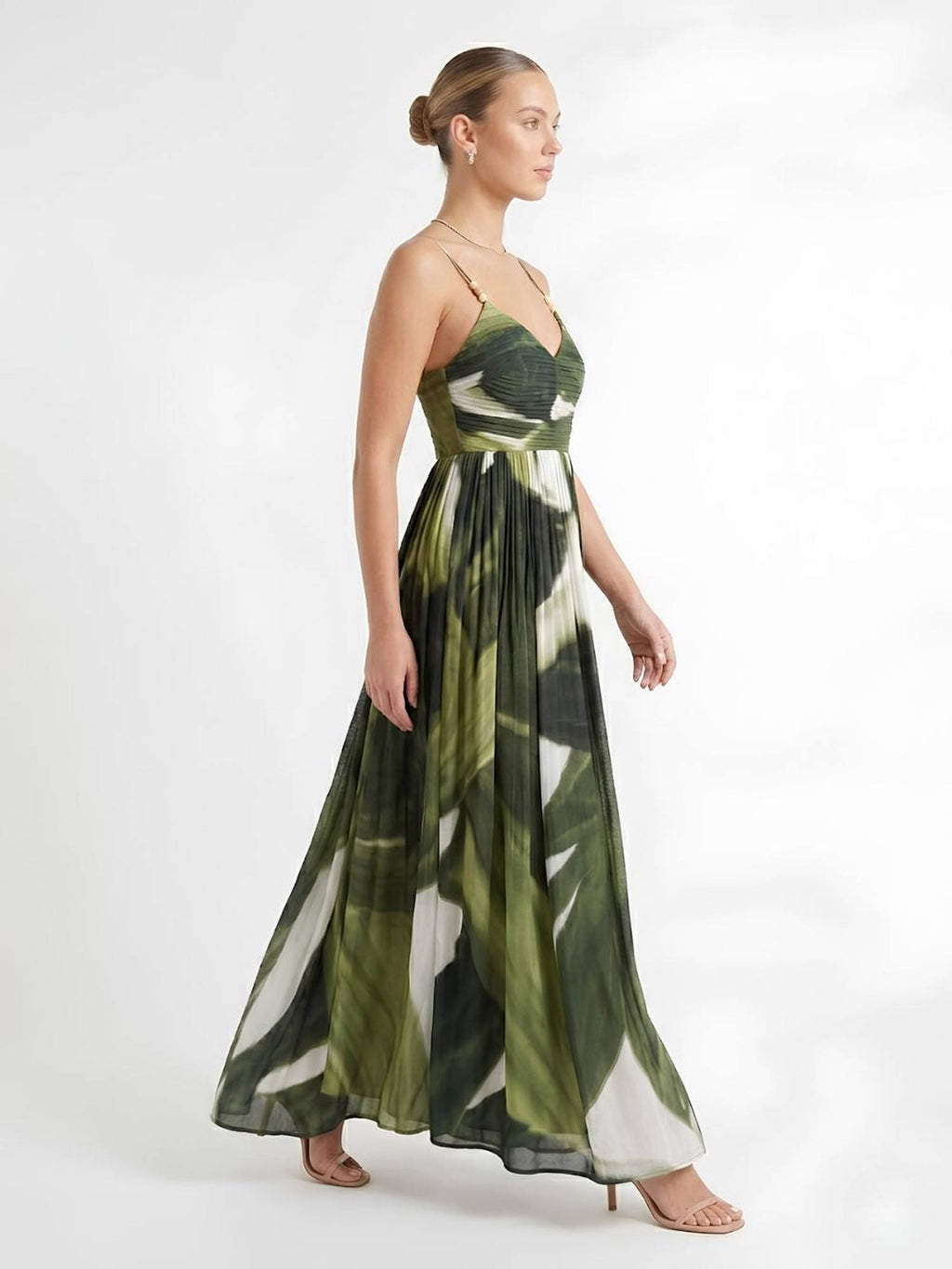 Jade Printed V Neck Pleated Dress | D56 - view 5