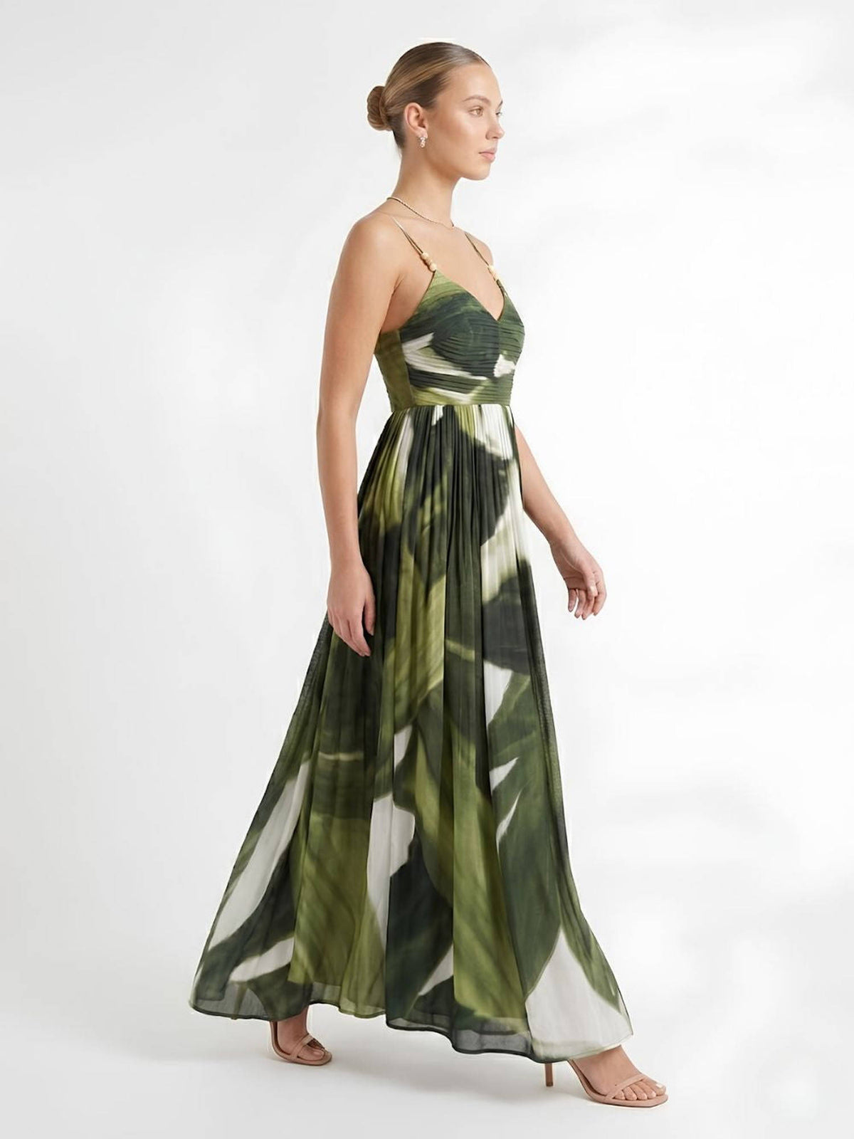 Jade Printed V Neck Pleated Dress | D56 - view 5
