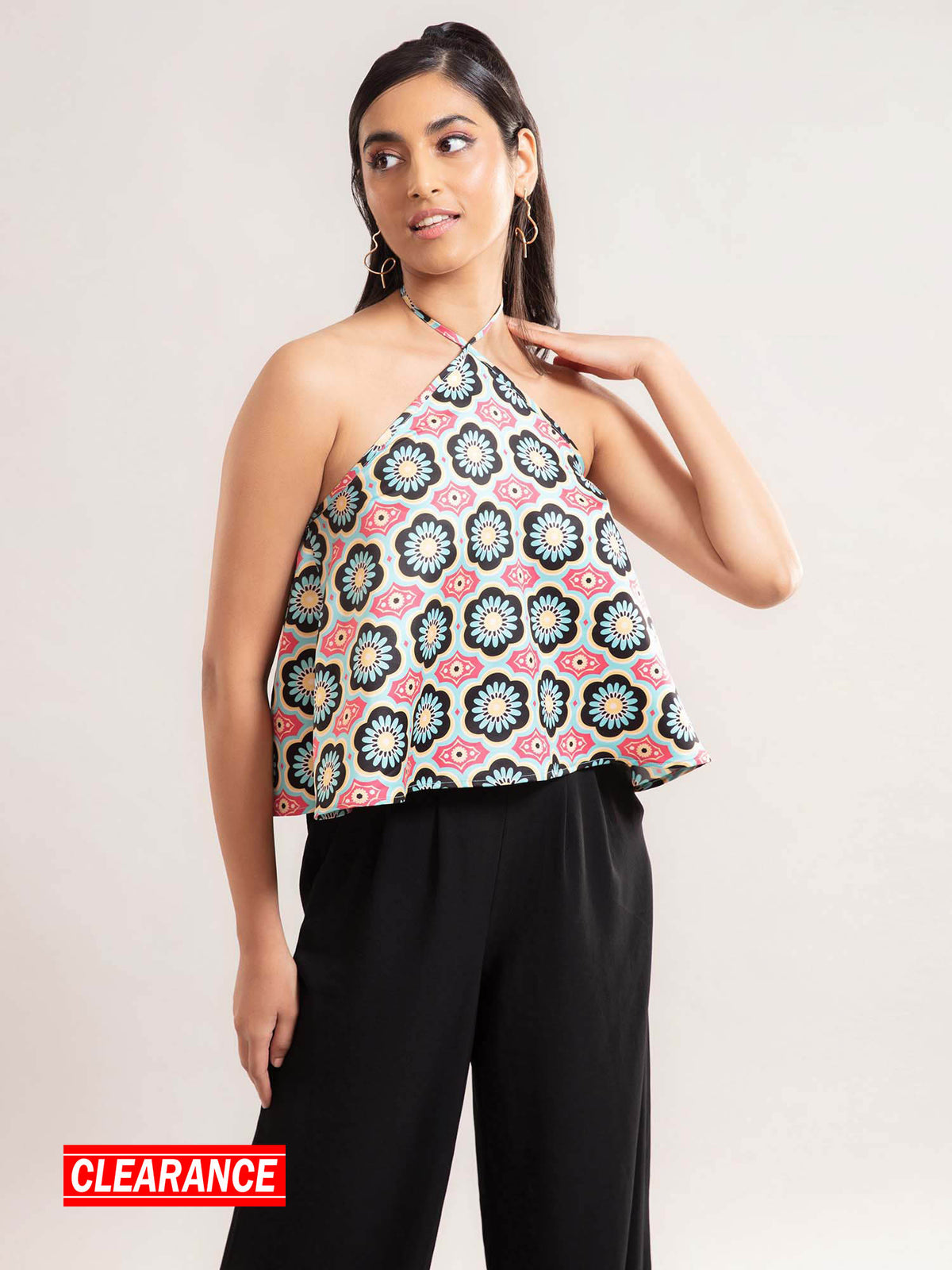 Pink Printed Halter Neck Crop Top | CT61 - view 1