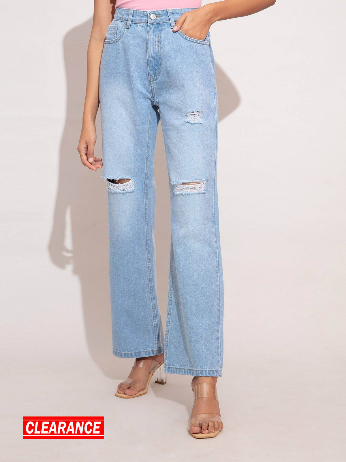 Cindy Ice Wash Wide Leg Ripped Denim | WL90 - view 1