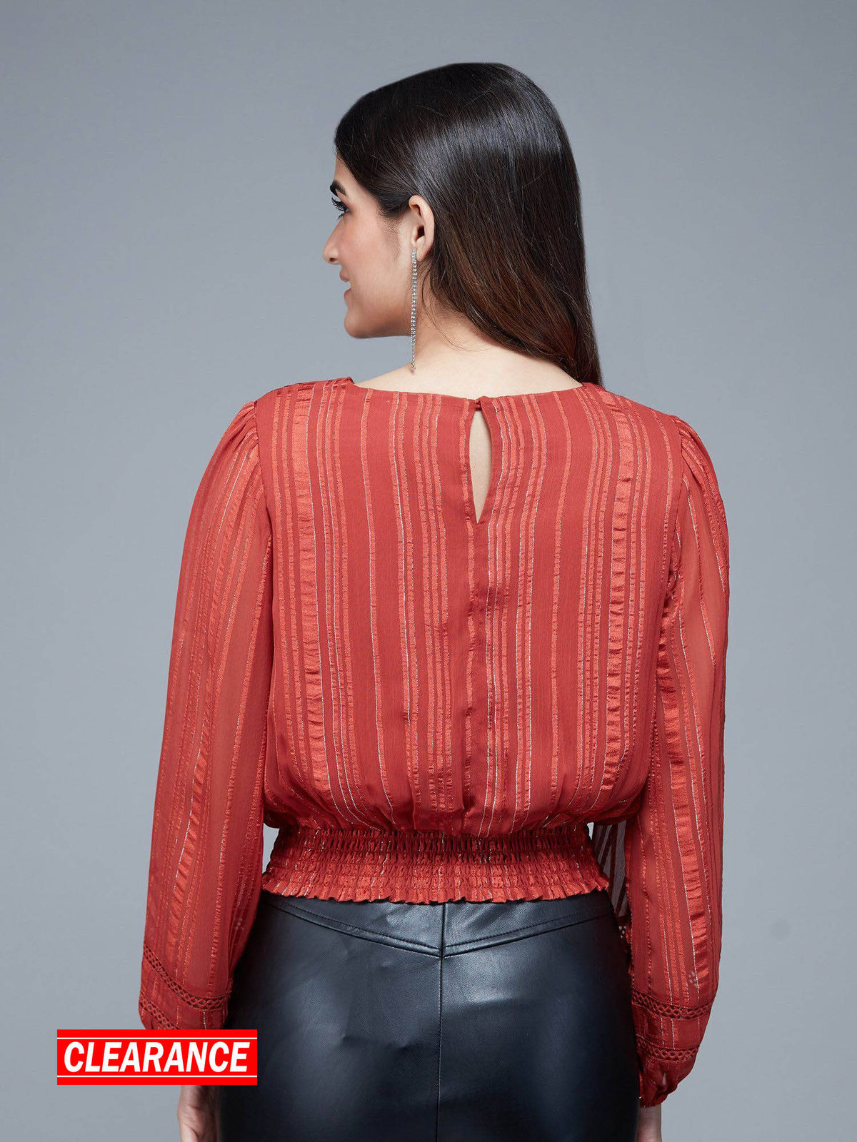 Rust Striped Bishop Sleeves Crop Top | CT61 - view 1