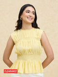 Yellow Solid Smocked Sleeveless Peplum Top | pt51 - view 1