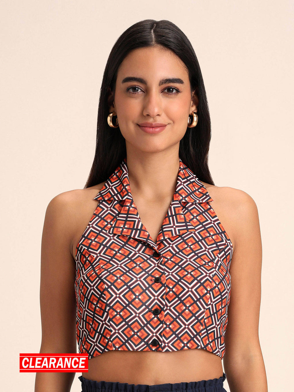 Multicolor Geometric Print Lapel Collar Sleeveless Crop Top | CT61 - view 1