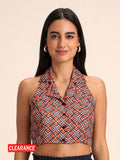 Multicolor Geometric Print Lapel Collar Sleeveless Crop Top | CT61 - view 1