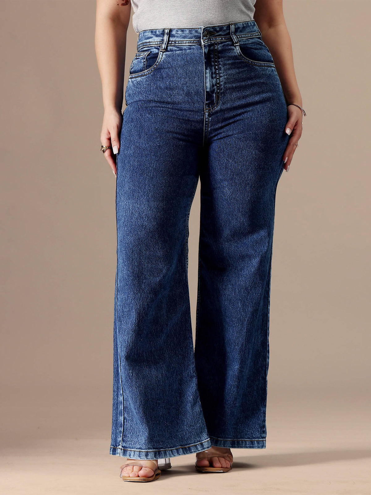 A+ Curve Collection Plus Size Women's Blue Solid Regular Fit Jeans | ST23 - view 1