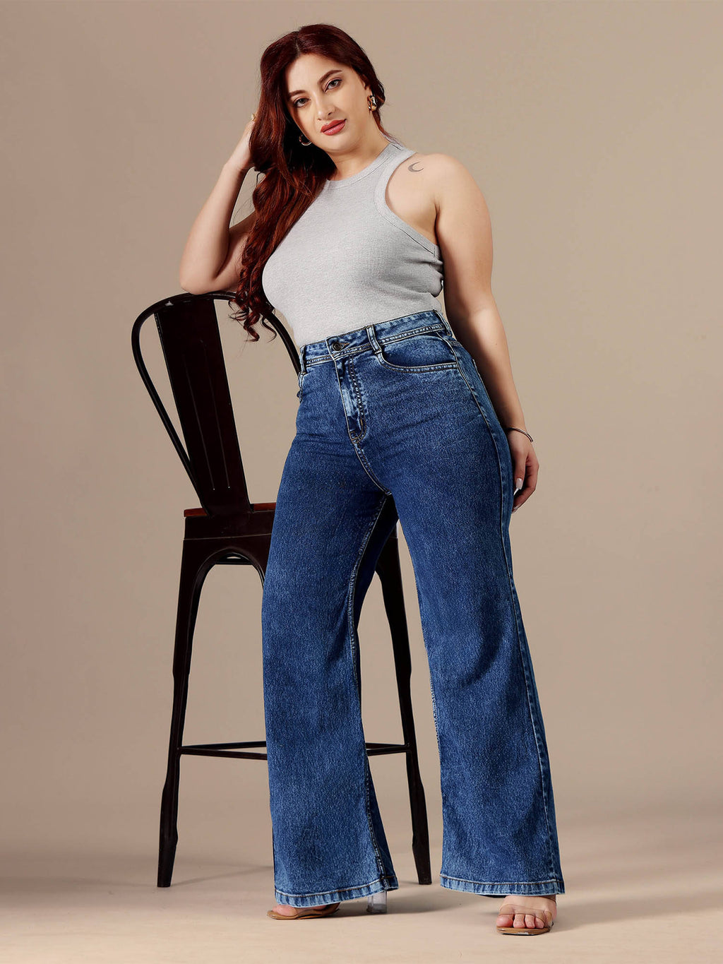 A+ Curve Collection Plus Size Women's Blue Solid Regular Fit Jeans | ST23 - view 2