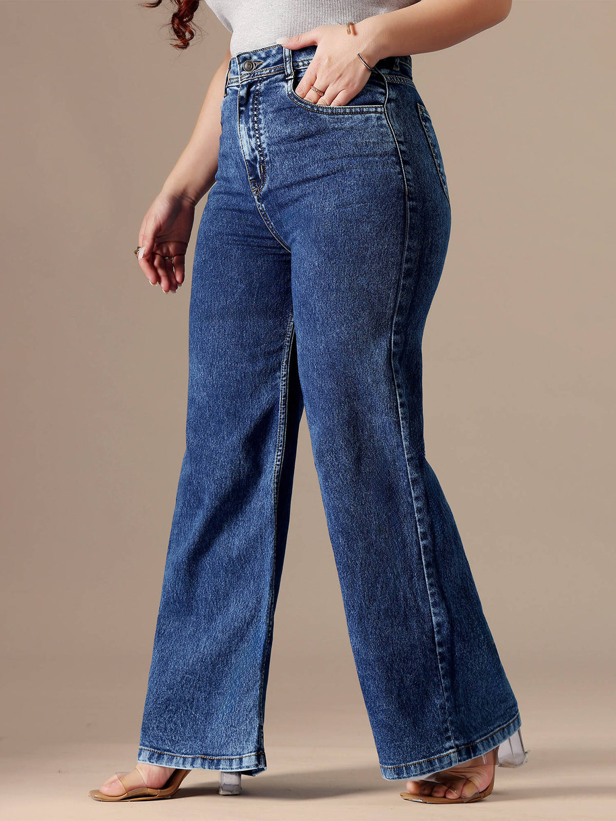 A+ Curve Collection Plus Size Women's Blue Solid Regular Fit Jeans | ST23 - view 3
