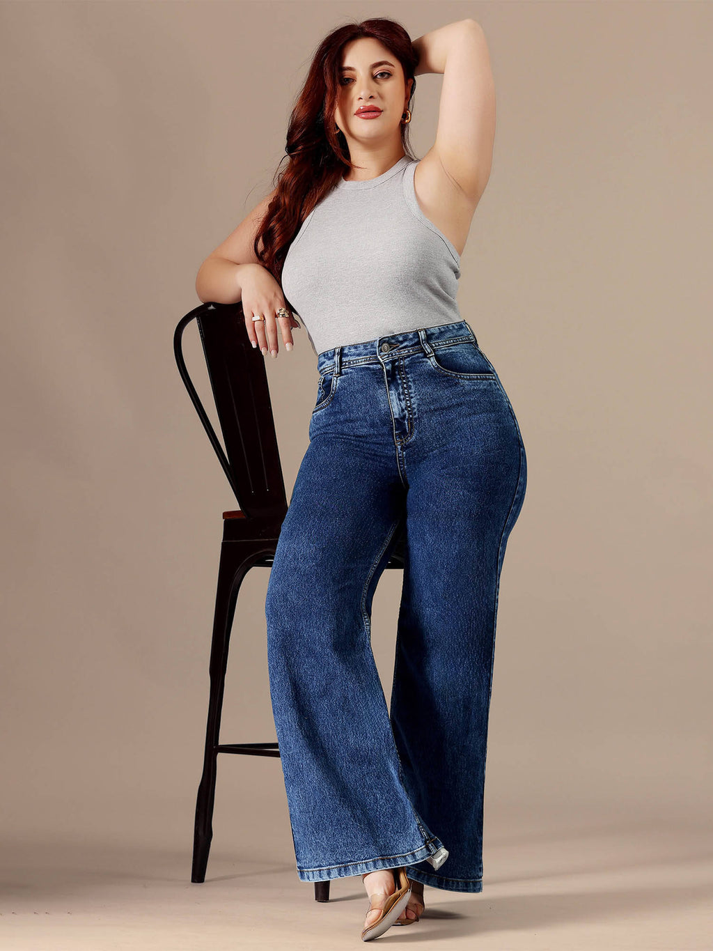 A+ Curve Collection Plus Size Women's Blue Solid Regular Fit Jeans | ST23 - view 6