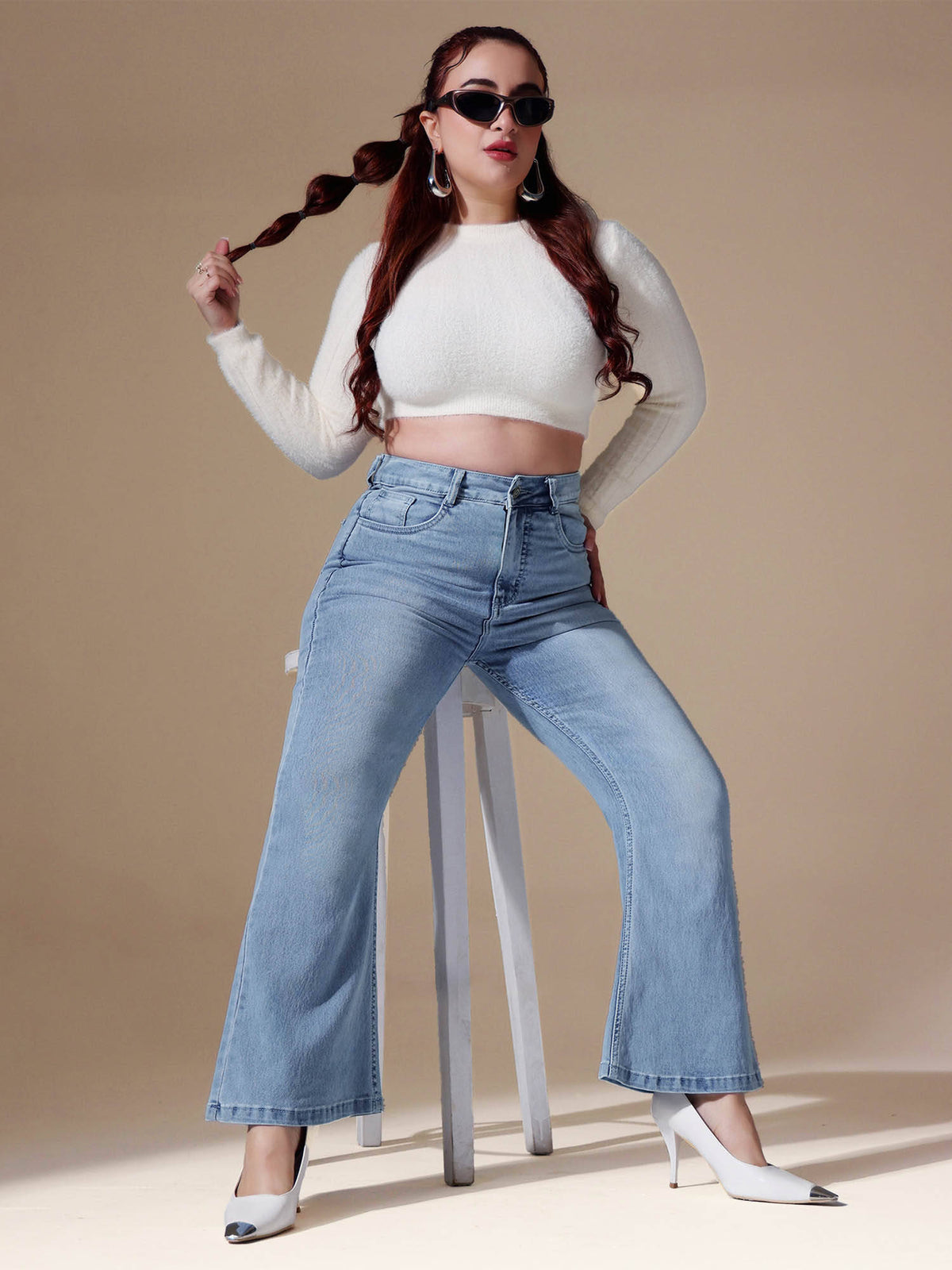 A+ Curve Collection Plus Size Women's Blue Solid Regular Fit Jeans | BT10 - view 3