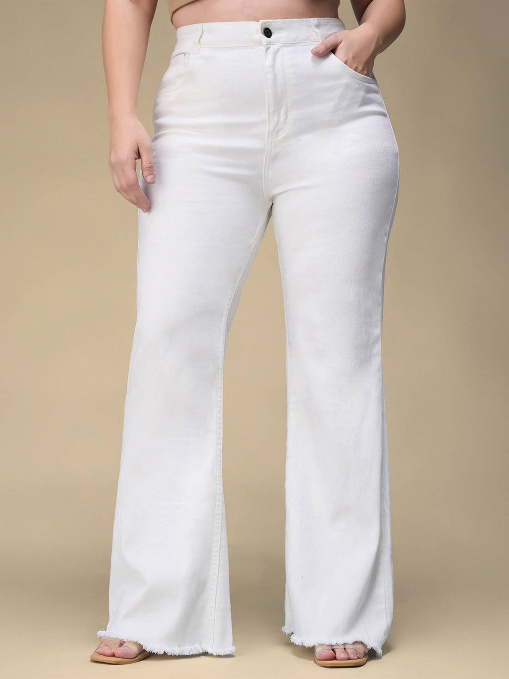 A+ Curve Collection Plus Size Women's White Solid Bootcut Fit Jeans | BT10 - view 2