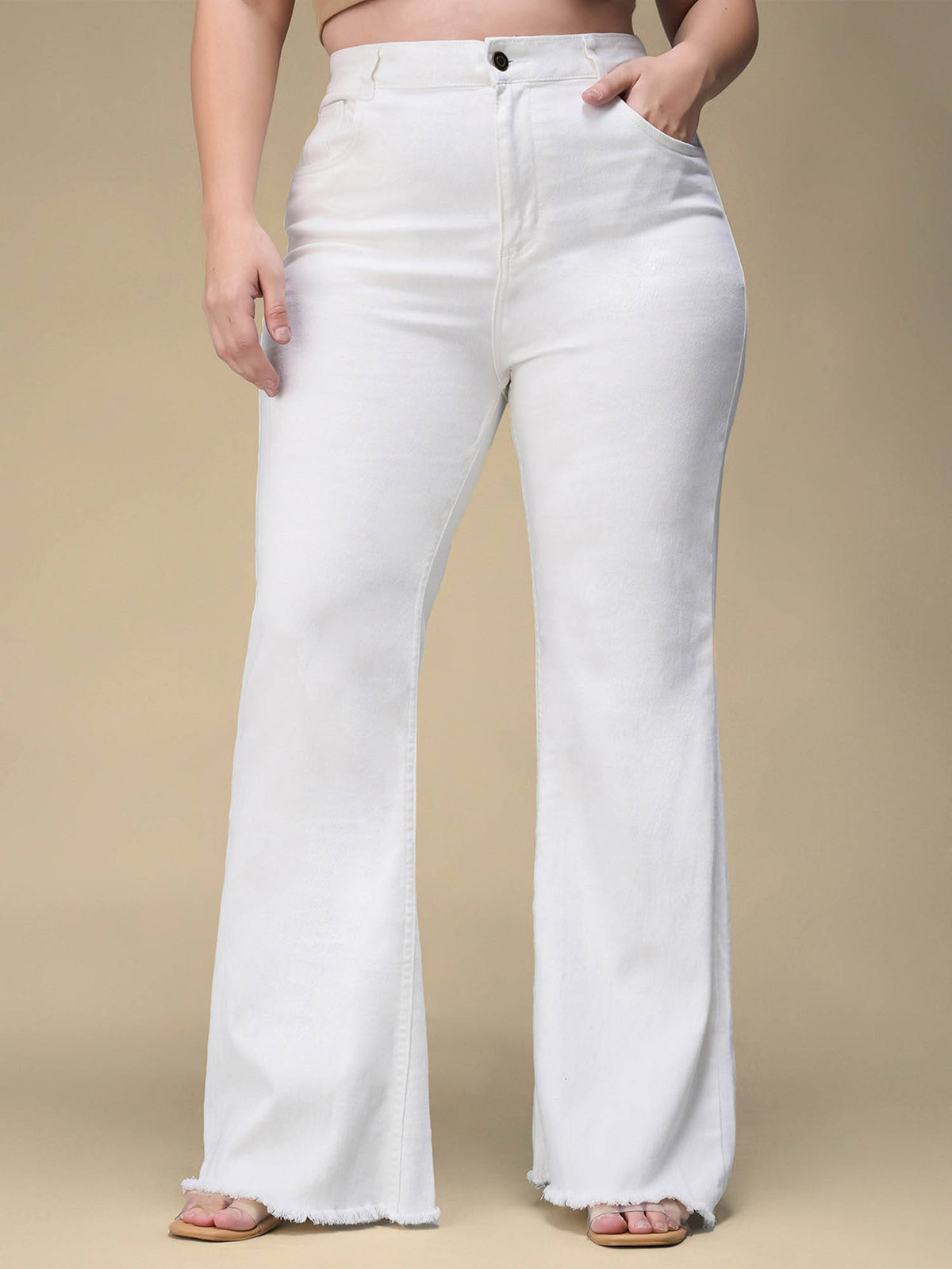 A+ Curve Collection Plus Size Women's White Solid Bootcut Fit Jeans | BT10 - view 2