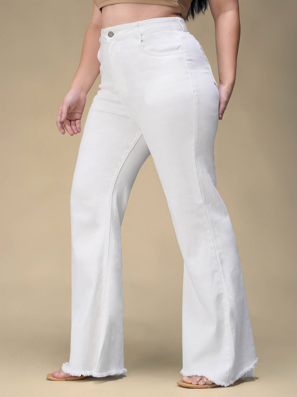 A+ Curve Collection Plus Size Women's White Solid Bootcut Fit Jeans | BT10 - view 3